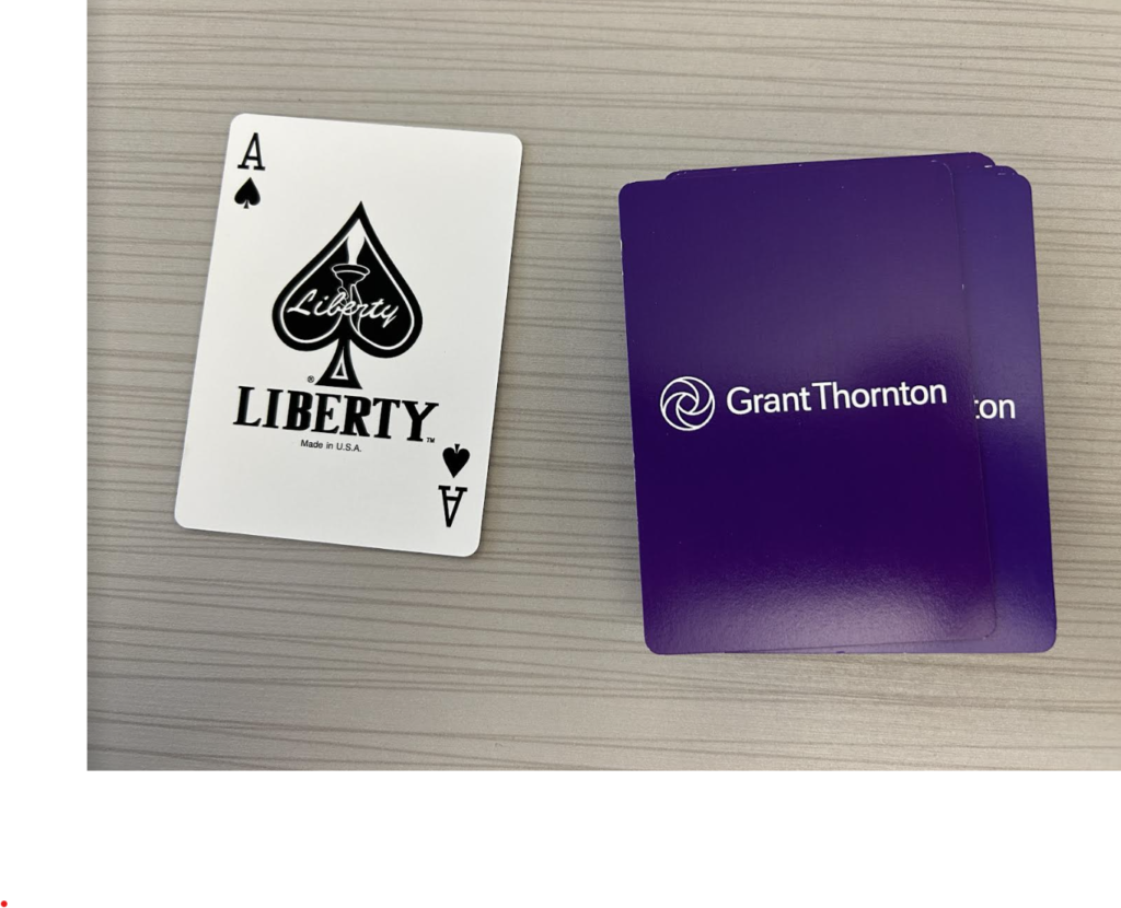 The new deck is placed on the right of the table, and the side with the logo again facing up. The last ace is on the left side of the table, with the front of the card displaying the suit facing up.