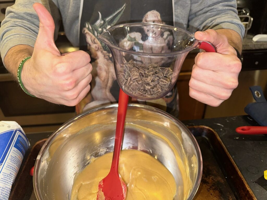 Measure the chocolate in a measuring cup before incorporating into the wet batter